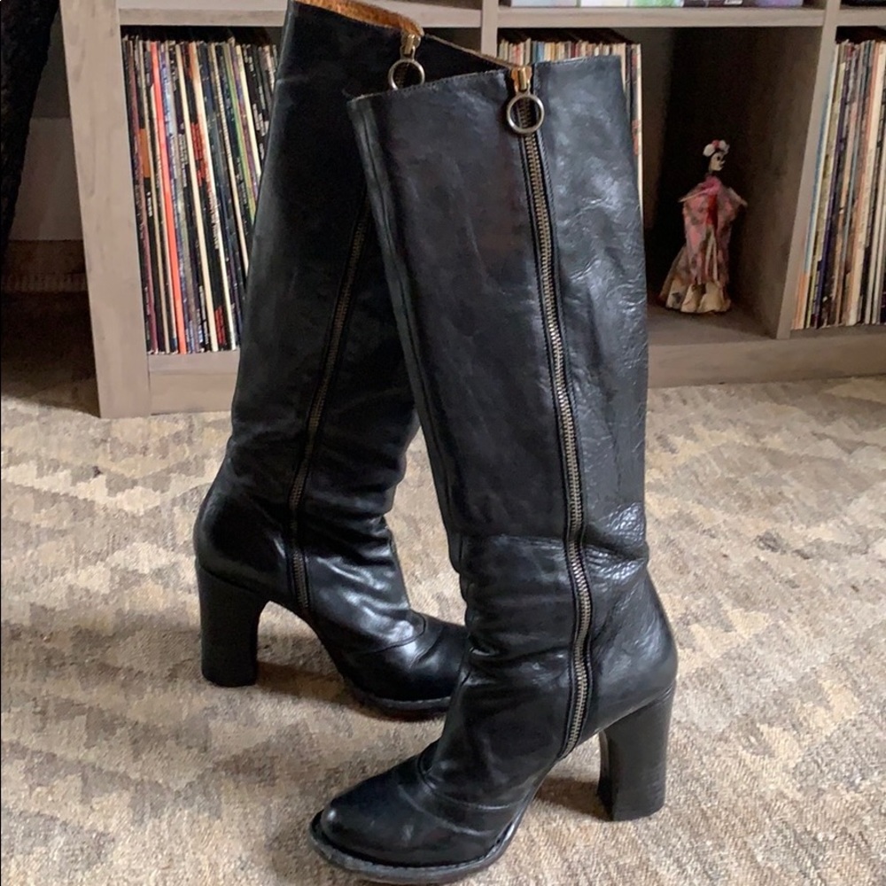 Fiorentini & Baker knee high black boots, sz 8.5.